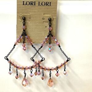 Lori Lori Swarovski Pink AB Crystal Chandelier Post Earrings